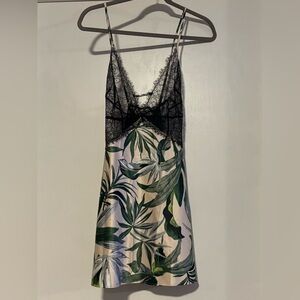 Victoria's Secret Green Leaf Print Chemise with Black Lace